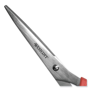 Westcott® Value Line Stainless Steel Shears, 8" Long, 3.5" Cut Length, Red Straight Handle (ACM40618)