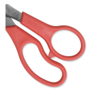 Westcott® Value Line Stainless Steel Shears, 8" Long, 3.5" Cut Length, Red Straight Handle (ACM40618)
