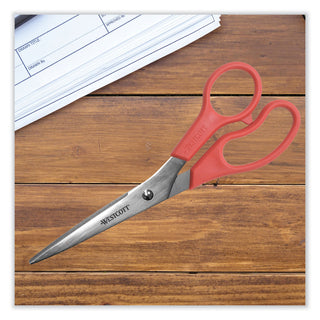 Westcott® Value Line Stainless Steel Shears, 8" Long, 3.5" Cut Length, Red Straight Handle (ACM40618)
