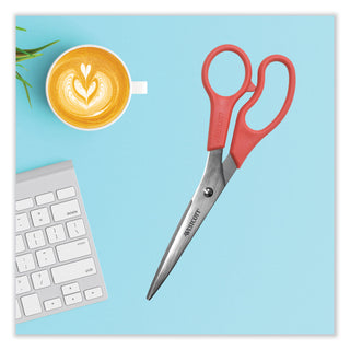 Westcott® Value Line Stainless Steel Shears, 8" Long, 3.5" Cut Length, Red Straight Handle (ACM40618)