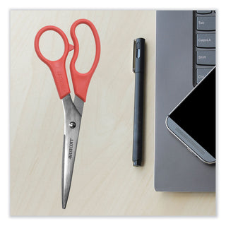 Westcott® Value Line Stainless Steel Shears, 8" Long, 3.5" Cut Length, Red Straight Handle (ACM40618)