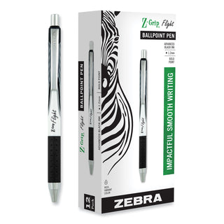 Zebra® Z-Grip Flight Retractable Ballpoint Pen, 1.2mm, Black Ink, White Barrel, Dozen (ZEB21910)