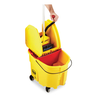 Rubbermaid® Commercial WaveBrake 2.0 Bucket/Wringer Combos, Down-Press, 35 qt, Plastic, Yellow (RCPFG757788YEL)