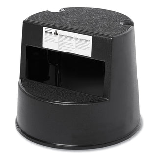 Rubbermaid® Commercial Rolling Step Stool, Curved Design, 2-Step, Retracting Casters, 16 dia. x 13.5h, Black (RUB252300BK)