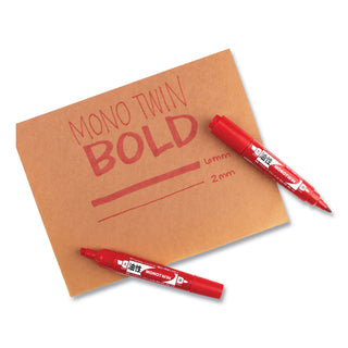 Tombow® Mono Twin Bold Permanent Marker, Fine/Broad Tips, Red, 10/Box (TOM56647)