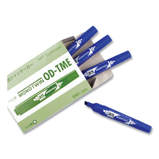 Tombow® Mono Twin Bold Permanent Marker, Fine/Broad Tips, Blue, 10/Box (TOM56648)