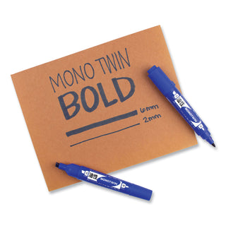 Tombow® Mono Twin Bold Permanent Marker, Fine/Broad Tips, Blue, 10/Box (TOM56648)