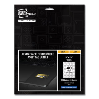 Avery® PermaTrack Destructible Asset Tag Labels, Laser Printers, 0.75 x 1.5, White, 40/Sheet, 8 Sheets/Pack (AVE60529) (AVE60529)