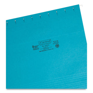 Smead™ Colored Hanging File Folders, Letter Size, 1/5-Cut Tab, Teal, 25/Box (SMD64074)