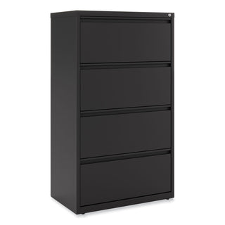 Alera® Lateral File, 4 Legal/Letter-Size File Drawers, Black, 30" x 18" x 52.5" (ALEHLF3054BL)