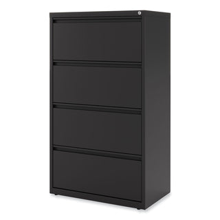 Alera® Lateral File, 4 Legal/Letter-Size File Drawers, Black, 30" x 18" x 52.5" (ALEHLF3054BL)