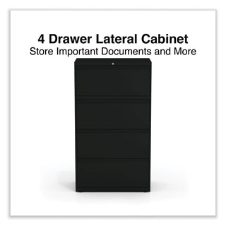 Alera® Lateral File, 4 Legal/Letter-Size File Drawers, Black, 30" x 18" x 52.5" (ALEHLF3054BL)