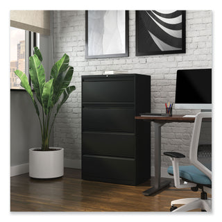 Alera® Lateral File, 4 Legal/Letter-Size File Drawers, Black, 30" x 18" x 52.5" (ALEHLF3054BL)