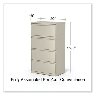 Alera® Lateral File, 4 Legal/Letter-Size File Drawers, Putty, 30" x 18" x 52.5" (ALEHLF3054PY)