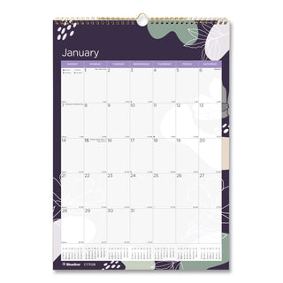 Blueline® 12-Month Colorful Wall Calendar, Floral Artwork, 12 x 17, White Sheets, 12-Month (Jan to Dec): 2026 (REDC173128)