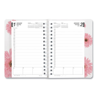 Brownline® Pink Ribbon Essential Daily Appointment Book, Pink Daisy Artwork, 8 x 5, Navy/Gray/Pink Cover, 12-Month (Jan to Dec): 2026 (REDCB634G05)