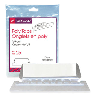 Smead™ Poly Index Tabs and Inserts For Hanging File Folders, 1/5-Cut Tabs, White/Clear, 2.25" Wide, 25/Pack (SMD64600)