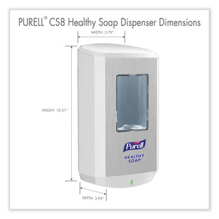 CS8 Soap Dispenser, 1,200 mL, 5.79 x 3.93 x 10.31, White CS8 Soap Dispenser, 1,200 mL, 5.79 x 3.93 x 10.31, White