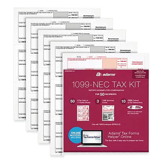 Adams® 1099-NEC + 1096 Tax Form Kit with e-File Code, Inkjet/Laser, Five-Part Carbonless, 8.5 x 3.67, 3 Forms/Sheet, 50 Forms Total (ABFSTAX550NEC22)