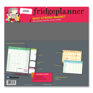 Blueline® Fridge Planner Magnetized Monthly Calendar with Pads + Pencil, 14 x 13.5, Yellow/Green Sheets, 17-Month: Aug 2025 to Dec 2026 (REDC174110A)