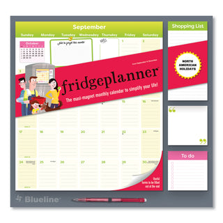 Blueline® Fridge Planner Magnetized Monthly Calendar with Pads + Pencil, 14 x 13.5, Yellow/Green Sheets, 17-Month: Aug 2025 to Dec 2026 (REDC174110A)