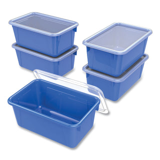 Storex Cubby Bin with Lid, 1 Section, 2 gal, 8.2 x 12.5 x 11.5, Blue, 5/Pack (STX62408U05C)