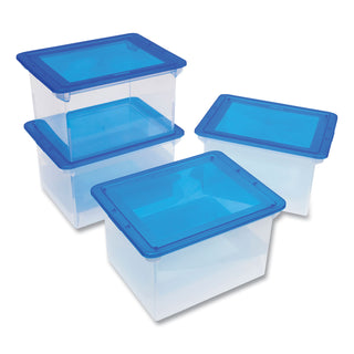 Storex Tote with Comfort Edges, Letter/Legal Files, 13.9" x 18.3" x 10.6", Blue/Clear, 4/Carton (STX61508U04CCT)