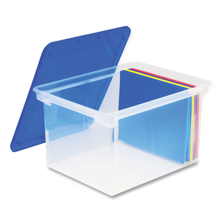 Storex Tote with Comfort Edges, Letter/Legal Files, 13.9" x 18.3" x 10.6", Blue/Clear, 4/Carton (STX61508U04CCT)