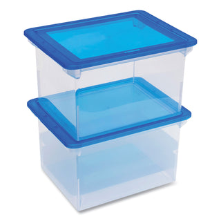 Storex Tote with Comfort Edges, Letter/Legal Files, 13.9" x 18.3" x 10.6", Blue/Clear, 4/Carton (STX61508U04CCT)