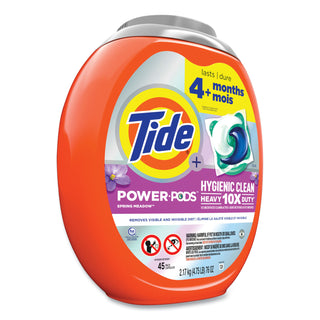 Tide® Hygienic Clean Heavy 10x Duty Power Pods, Fresh Meadow Scent, 76 oz Tub, 45 Pods, 4/Carton (PGC09493)