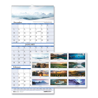 House of Doolittle™ Earthscapes Recycled 3-Month Vertical Wall Calendar, Scenic Landscape Photography, 12.25 x 26, 14-Month: Dec 2024 to Jan 2026 (HOD3638)