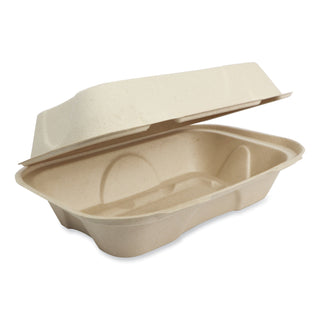 World Centric® Fiber Hinged Containers, Hoagie Box, 9.2 x 6.4 x 3.1, Natural, Paper, 500/Carton (WORTOSCUHBLFP)