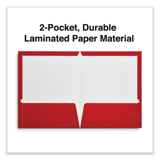 Universal® Laminated Two-Pocket Folder, Cardboard Paper, 100-Sheet Capacity, 11 x 8.5, Red, 25/Box (UNV56420)