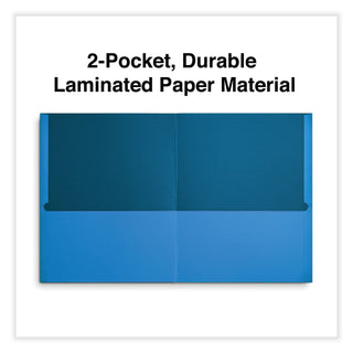 Universal® Two-Pocket Portfolio, Embossed Leather Grain Paper, 11 x 8.5, Light Blue, 25/Box (UNV56601)