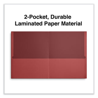 Universal® Two-Pocket Portfolio, Embossed Leather Grain Paper, 11 x 8.5, Red, 25/Box (UNV56611)