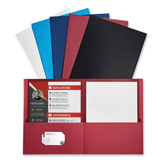 Universal® Two-Pocket Portfolio, Embossed Leather Grain Paper, 11 x 8.5, Assorted Colors, 25/Box (UNV56613)