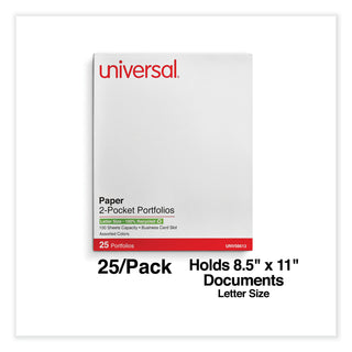 Universal® Two-Pocket Portfolio, Embossed Leather Grain Paper, 11 x 8.5, Assorted Colors, 25/Box (UNV56613)