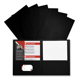 Universal® Two-Pocket Portfolio, Embossed Leather Grain Paper, 11 x 8.5, Black, 25/Box (UNV56616)