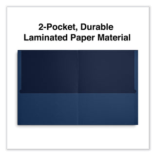 Universal® Two-Pocket Portfolio, Embossed Leather Grain Paper, 11 x 8.5, Dark Blue, 25/Box (UNV56638)