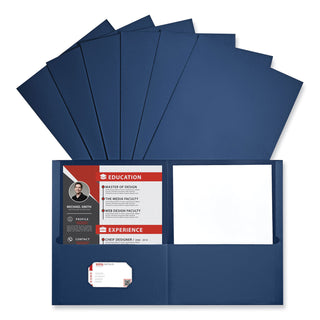 Universal® Two-Pocket Portfolio, Embossed Leather Grain Paper, 11 x 8.5, Dark Blue, 25/Box (UNV56638)