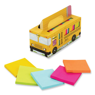 Post-it® Super Sticky Notes Classroom Value Pack, 3" x 3", Square, 65 Sheets per Pad, Orange, Green, Yellow, Pink, Blue, Sticky, Recyclable, Adhesive, Reusable, 24/Pack (MMM65424SSBUS)