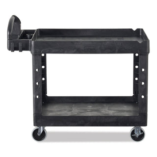 Rubbermaid® Commercial BRUTE Heavy-Duty Utility Cart with Lipped Shelves, Plastic, 2 Shelves, 750 lb Capacity, 26" x 55" x 33.25", Black (RCP4546BLA)