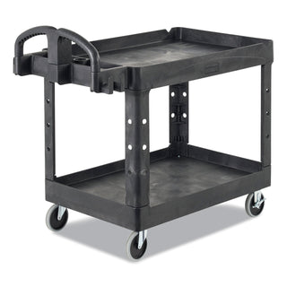 Rubbermaid® Commercial BRUTE Heavy-Duty Utility Cart with Lipped Shelves, Plastic, 2 Shelves, 750 lb Capacity, 26" x 55" x 33.25", Black (RCP4546BLA)