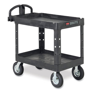 Rubbermaid® Commercial BRUTE Heavy-Duty Utility Cart with Lipped Shelves, Plastic, 2 Shelves, 750 lb Capacity, 26" x 55" x 33.25", Black (RCP4546BLA)