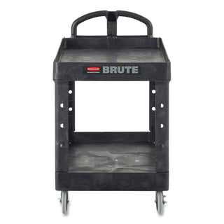 Rubbermaid® Commercial BRUTE Heavy-Duty Utility Cart with Lipped Shelves, Plastic, 2 Shelves, 750 lb Capacity, 26" x 55" x 33.25", Black (RCP4546BLA)