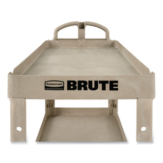 Rubbermaid® Commercial BRUTE Heavy-Duty Utility Cart with Lipped Shelves, Plastic, 2 Shelves, 500 lb Capacity, 17.13" x 38.5" x 38.88", Beige (RUB450088BGE)