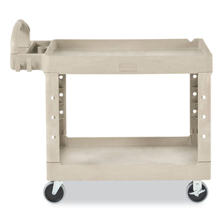 Rubbermaid® Commercial BRUTE Heavy-Duty Utility Cart with Lipped Shelves, Plastic, 2 Shelves, 500 lb Capacity, 25.9" x 45.2" x 32.2", Beige (RUB452088BGE)