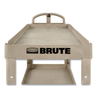 Rubbermaid® Commercial BRUTE Heavy-Duty Utility Cart with Lipped Shelves, Plastic, 2 Shelves, 500 lb Capacity, 25.9" x 45.2" x 32.2", Beige (RUB452088BGE)