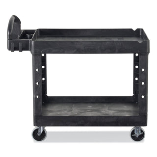 Rubbermaid® Commercial Heavy-Duty Utility Cart, Two-Shelf, 25 9/10w x 45 1/5d x 32 1/5h, Black (RCP452088BK)