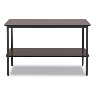 Iceberg OfficeWorks One-Shelf Utility Table, Rectangular, 47.25" x 17.7" x 29.5", Walnut Top, Black Base/Legs (ICE69124)